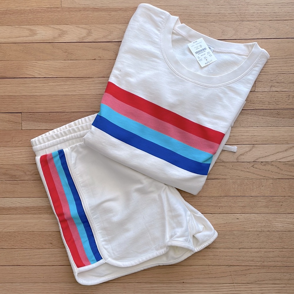 JCrew Factory Retro Rainbow Striped Sweatshirt and Matching Shorts Size Medium